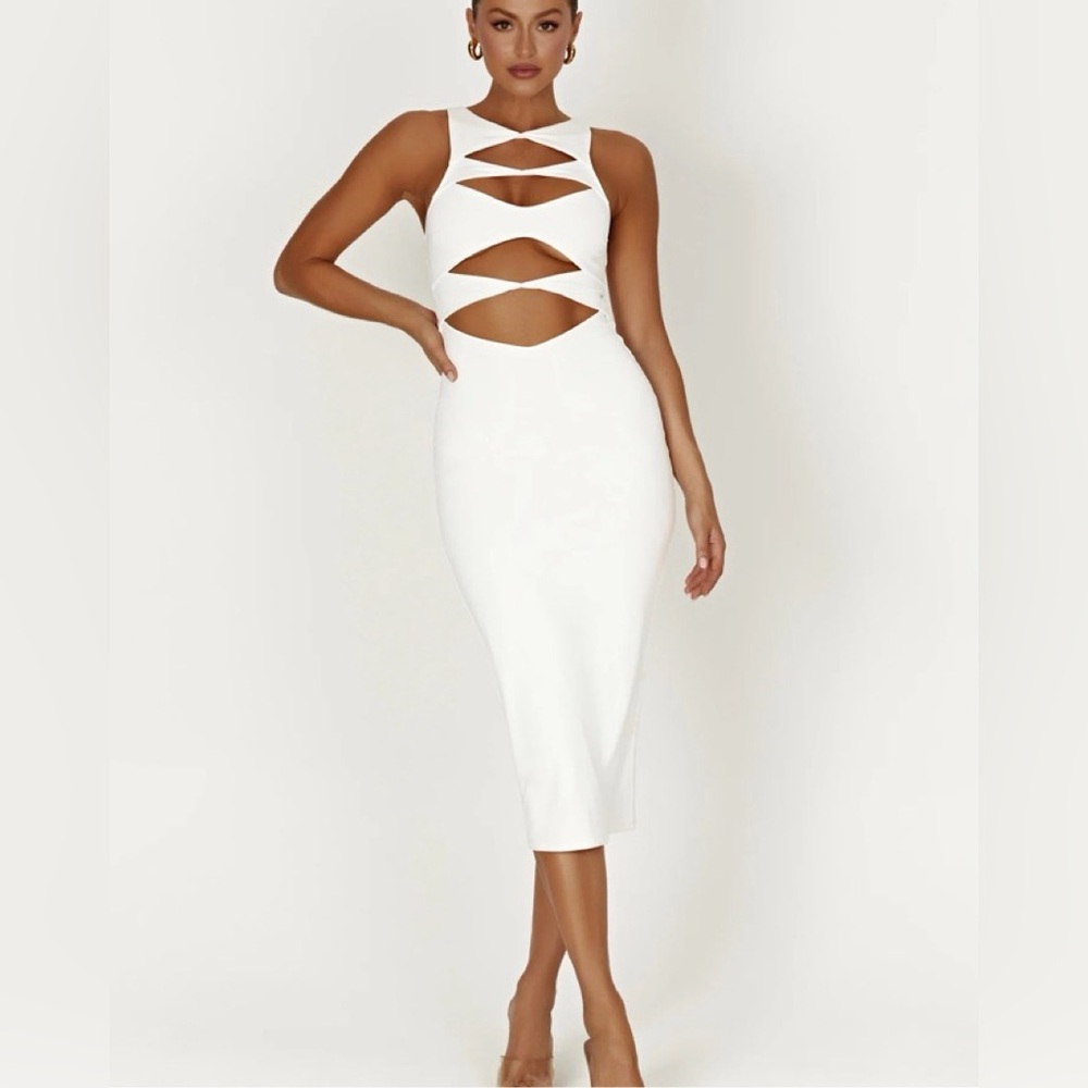 Meshki White Cut-Out Midi Dress
